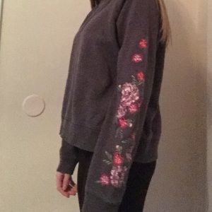 gray long sleeve with floral sleeve designs